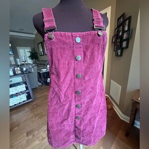 Burgundy Corduroy Overall Dress